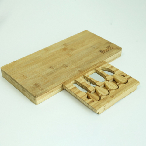Bamboo Cheese Board with Knife and Drawer