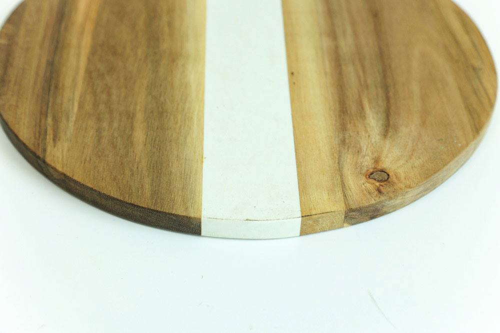 Large Round White Marble and Wood Paddle Cutting Board Cheese Board