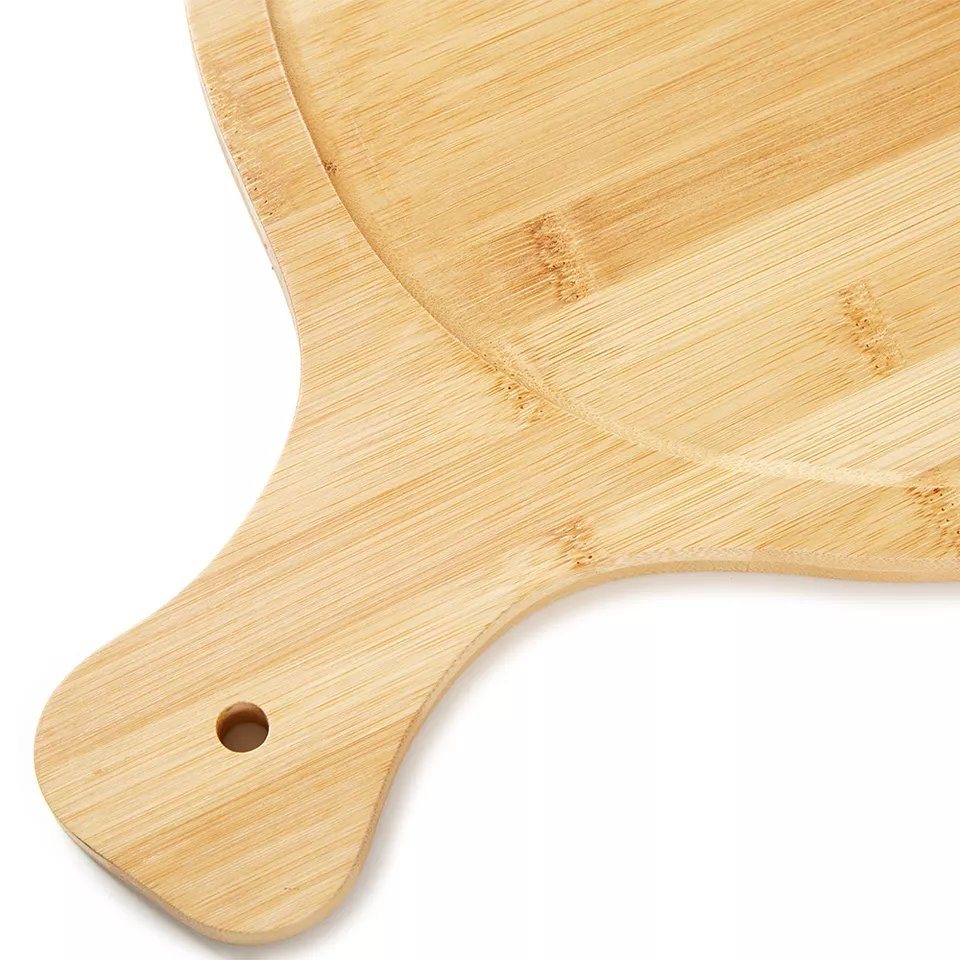 30cm Round Bamboo Fruit Cocktail Game Board Pizza Cutting Board with Grooves and Handle