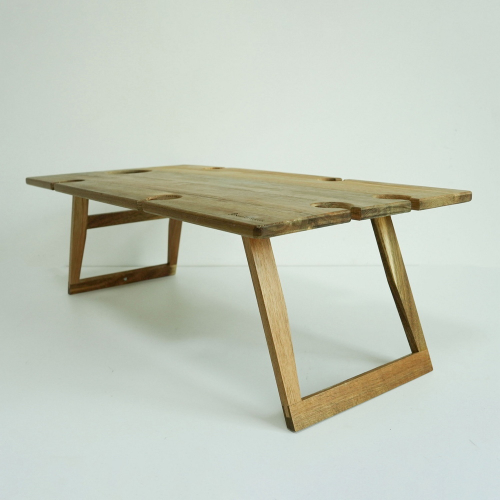 Large Portable Wooden Wine Picnic Table Folding Wood Picnic Table with 6 Wine Glasses Holder for Beech