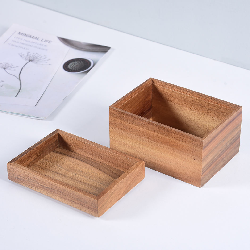 Custom 2 Layer Wood Storage Box Bamboo Desktop Organizer