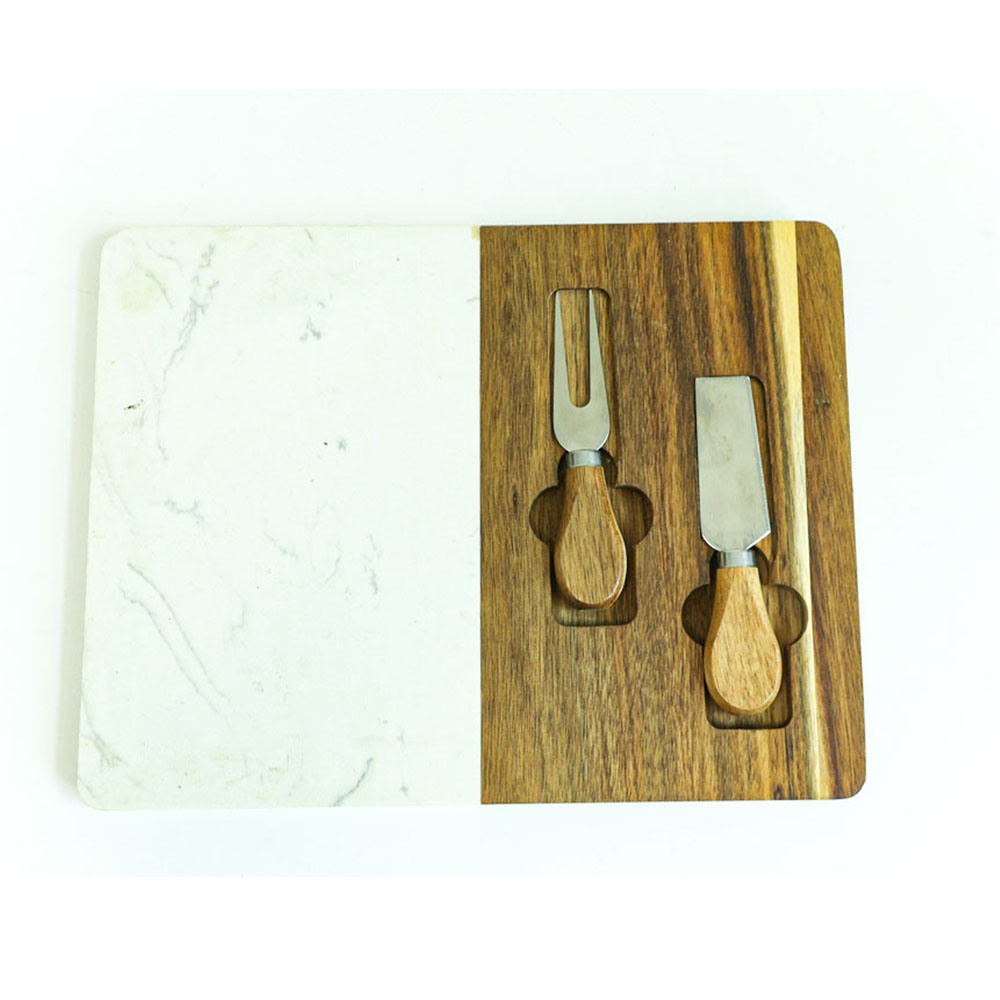Factory Supply Wooden and Marble Cheese Board with Knife Set