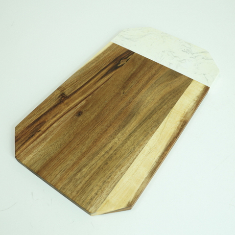 Natural Octagonal White Marble and Acacia Wood Cheese Board Cutting Board for Kitchen