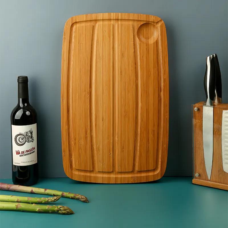 Large Steak Serving Chopping Block Bamboo Cutting Board with Juice Groove