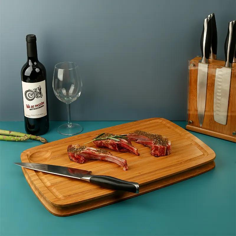 Large Steak Serving Chopping Block Bamboo Cutting Board with Juice Groove