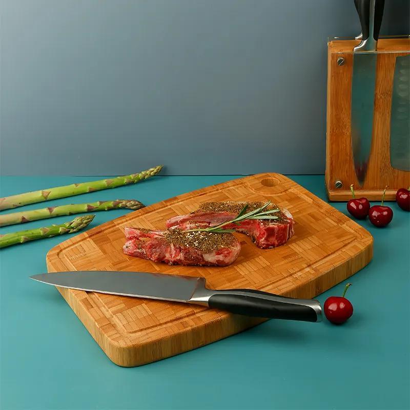 End Grain Thick Bamboo Cutting Board Chopping Blocks with Juice Grooves and Round Wall Hole