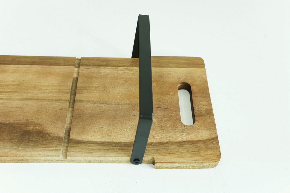 Long Wood Cutting Board Ottoman Wood Tray with Metal Handles for Food