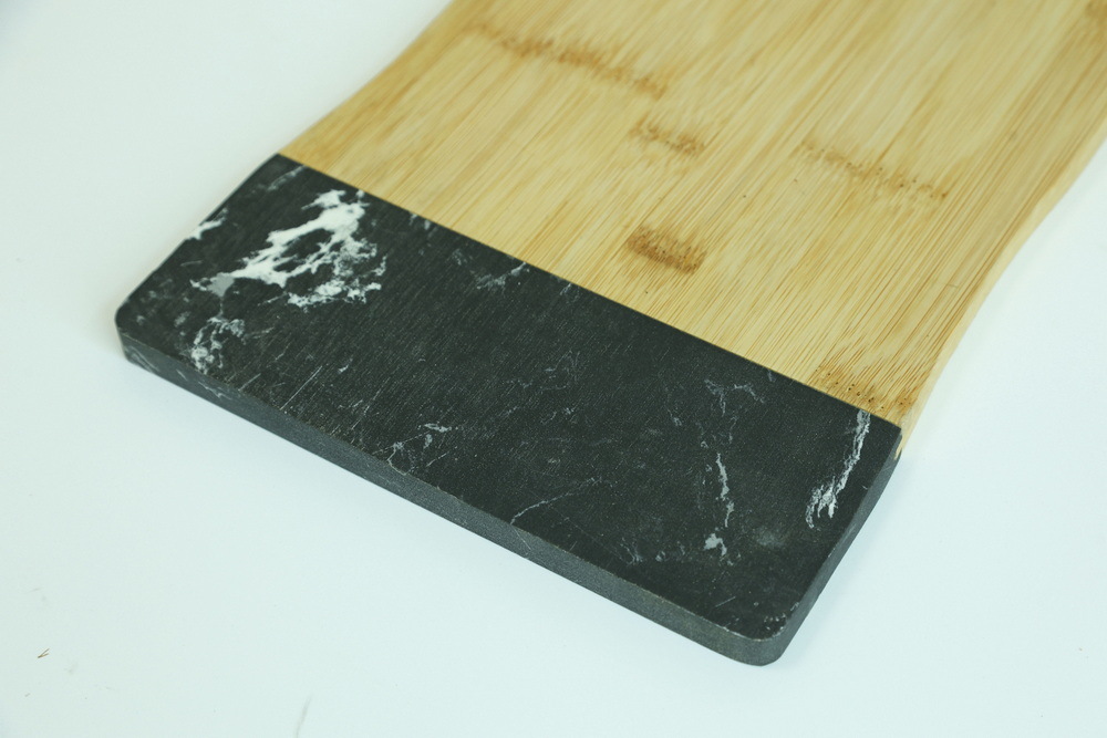Paddle Shape Black Marble and Bamboo Serving Board Serving Tray for Cheese / Charcuterie / Bread