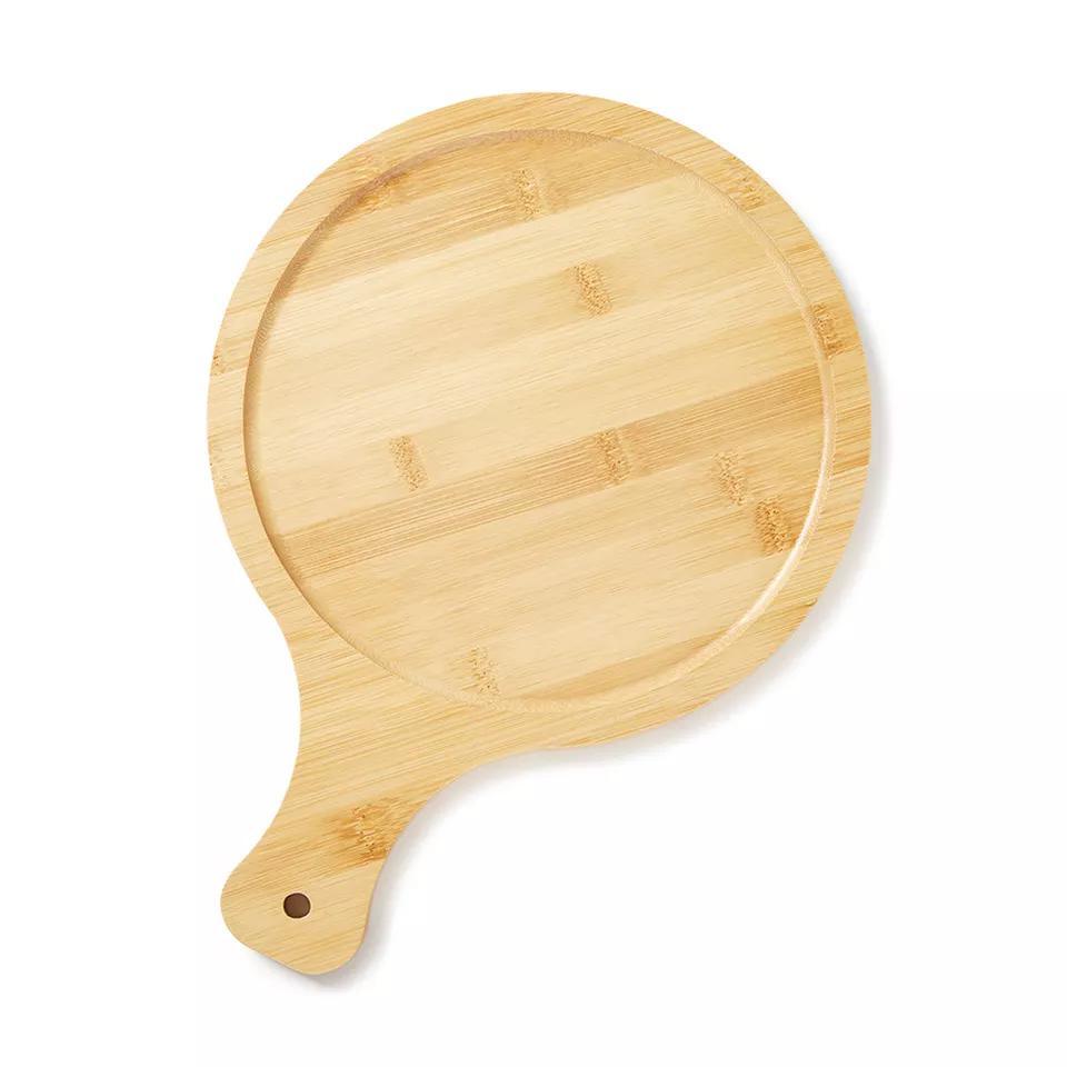 Custom Round 25cm Wooden Tray with Handle Bamboo Fruit Bread Pizza Steak Cutting Board with Containers