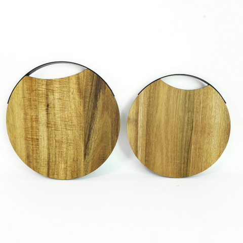 Round Acacia Wood Cutting Board Set of 2 with Handle.