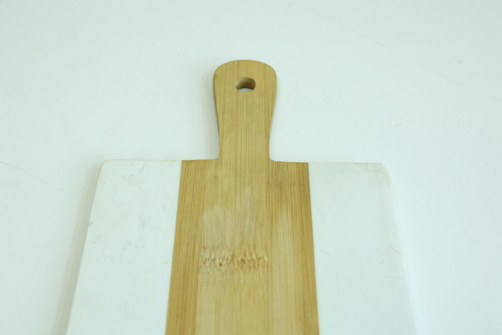 Bamboo and White Marble Cheese Cutting Board Serving Board with Wood Handle