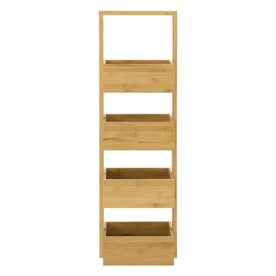 Factory Supply 4 Layers Bamboo Wooden Storage Rack Storage Organizer Shelf Boxes for Living Room Bathroom