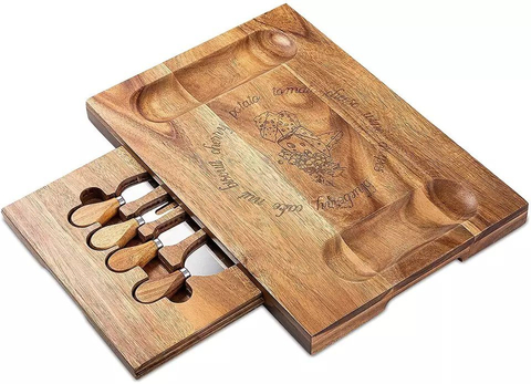Acacia Wood Cheese Board and Knife Set Platter Serving Tray Charcuttery Meat Platter with Knife Set