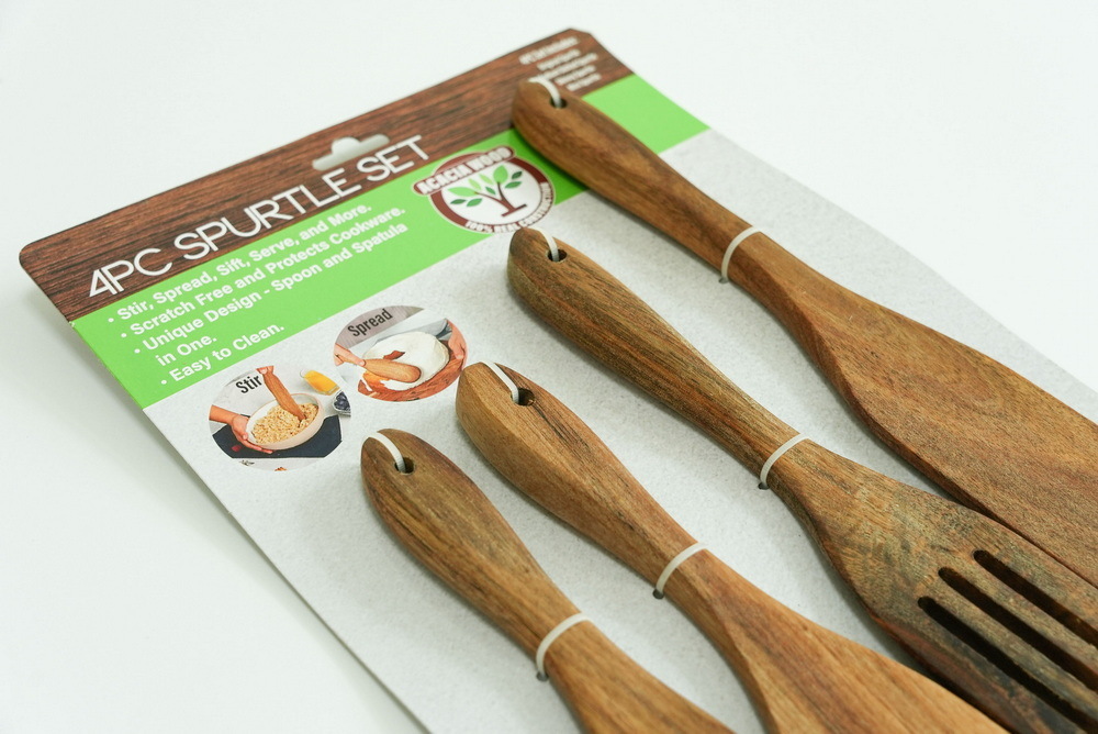 Manufacture Portable and Reusable Wooden Spatula Set of 4 Slotted Spatula for Kitchen