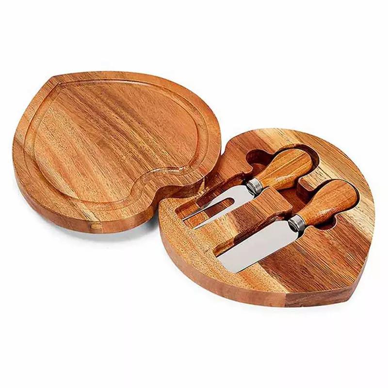 Heart Shape Wooden Cheese Board Set Acacia Wood Cheese Serving Board with Cheese Knife