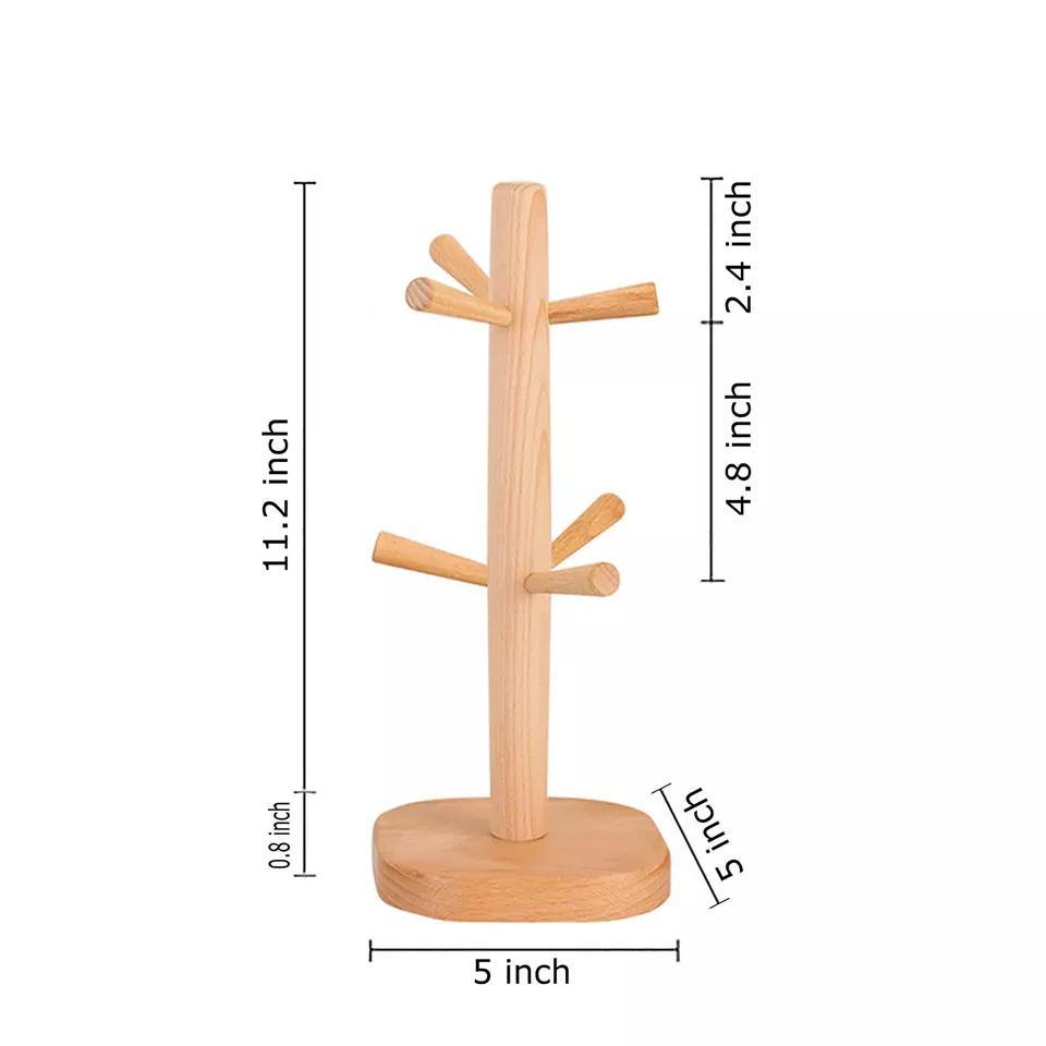 Tree Rack Accessories Mug Hanger Stands Wooden Mug Holder with 6 Hooks for Kitchen Counter