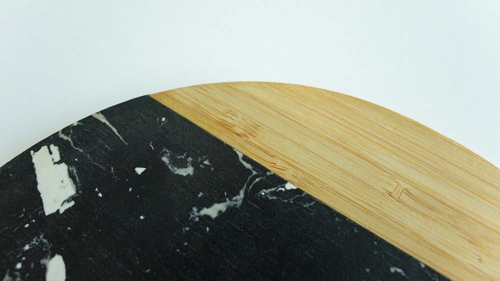 Round Bamboo Cutting Board Cheese Board with Black Marble in The Middle
