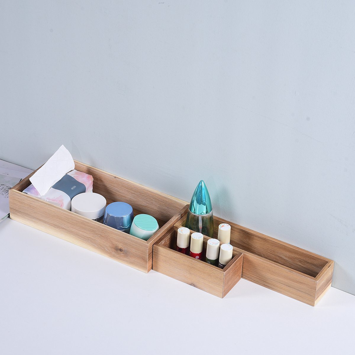 3 in 1 Acacia Wood Cosmetic Box Wooden Storage Organizer Wooden Storage Box Set