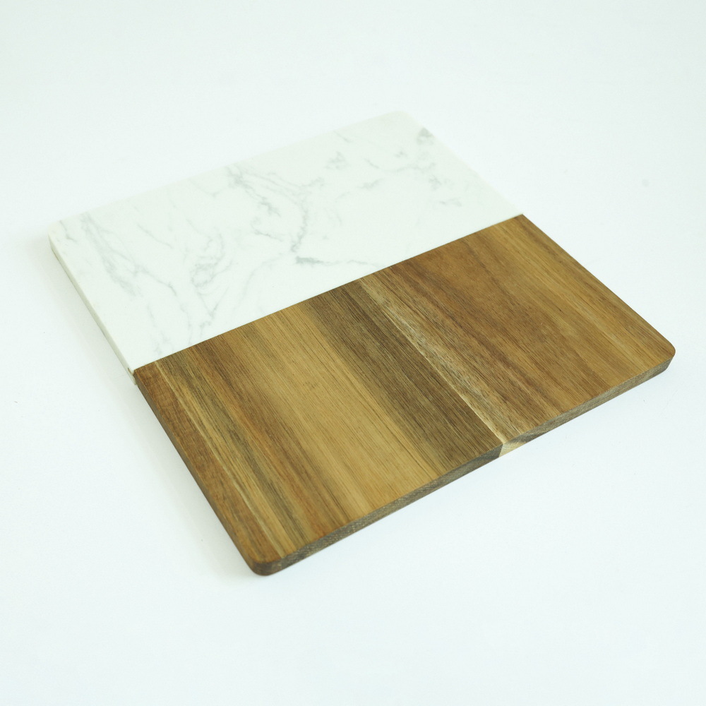 Square Shape Marble and Wood Charcuterie Board Cutting Board Serving Board for Kitchen