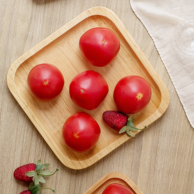 Factory Supply Various Shape Rubber Wood Serving Plate Dinner Plates Set Wood Plate