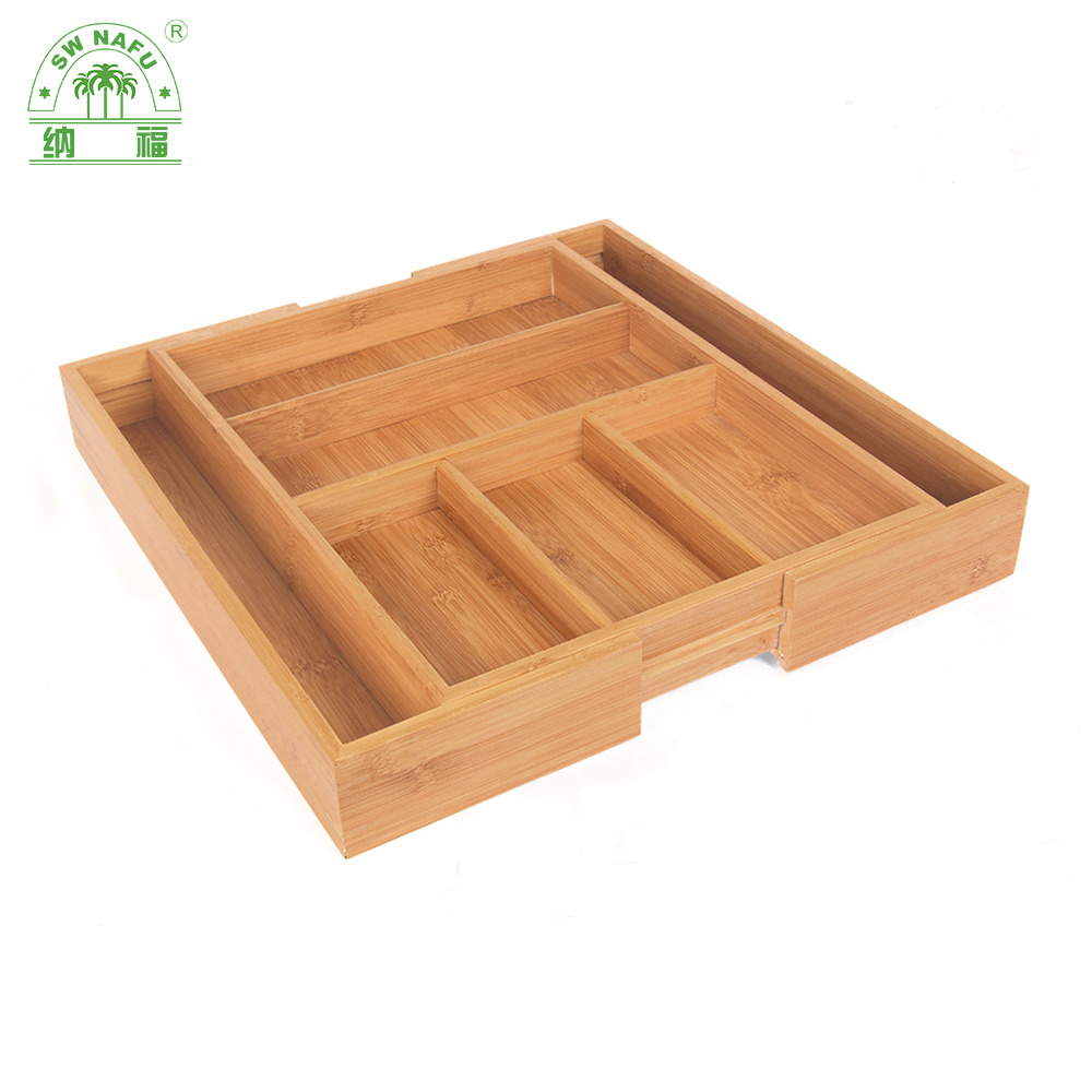 Expandable Eco-Friendly Natural Bamboo Cutlery Tray for Kitchen