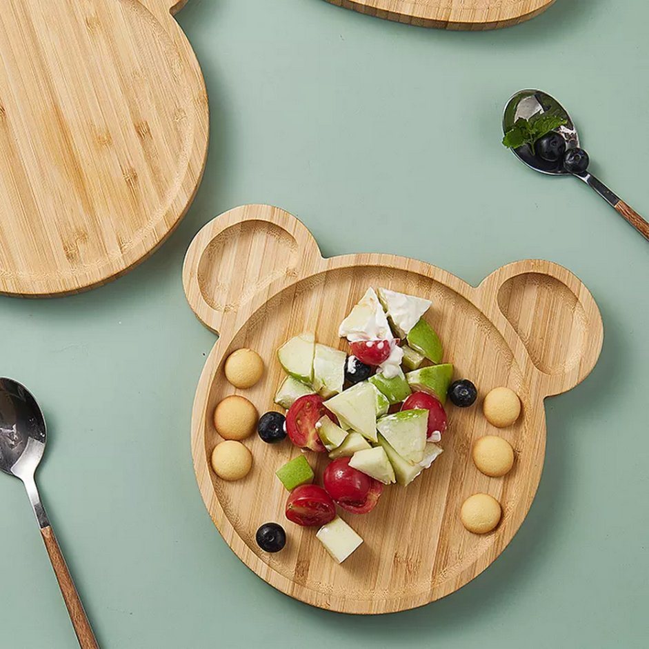 Bear Shape Bamboo Serving Tray Baby Food Dishes for Fruit Vegetable Snack