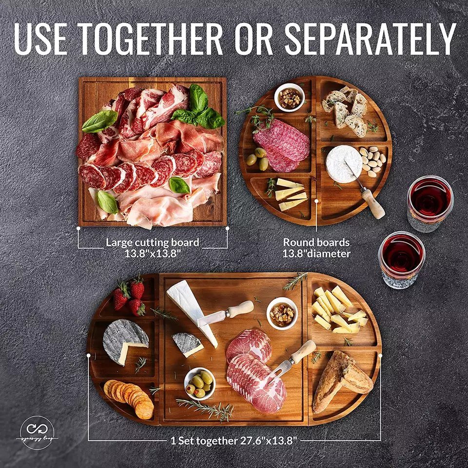 Magnetic Large Acacia Wood Charcuterie Board Set Cheese Board Set