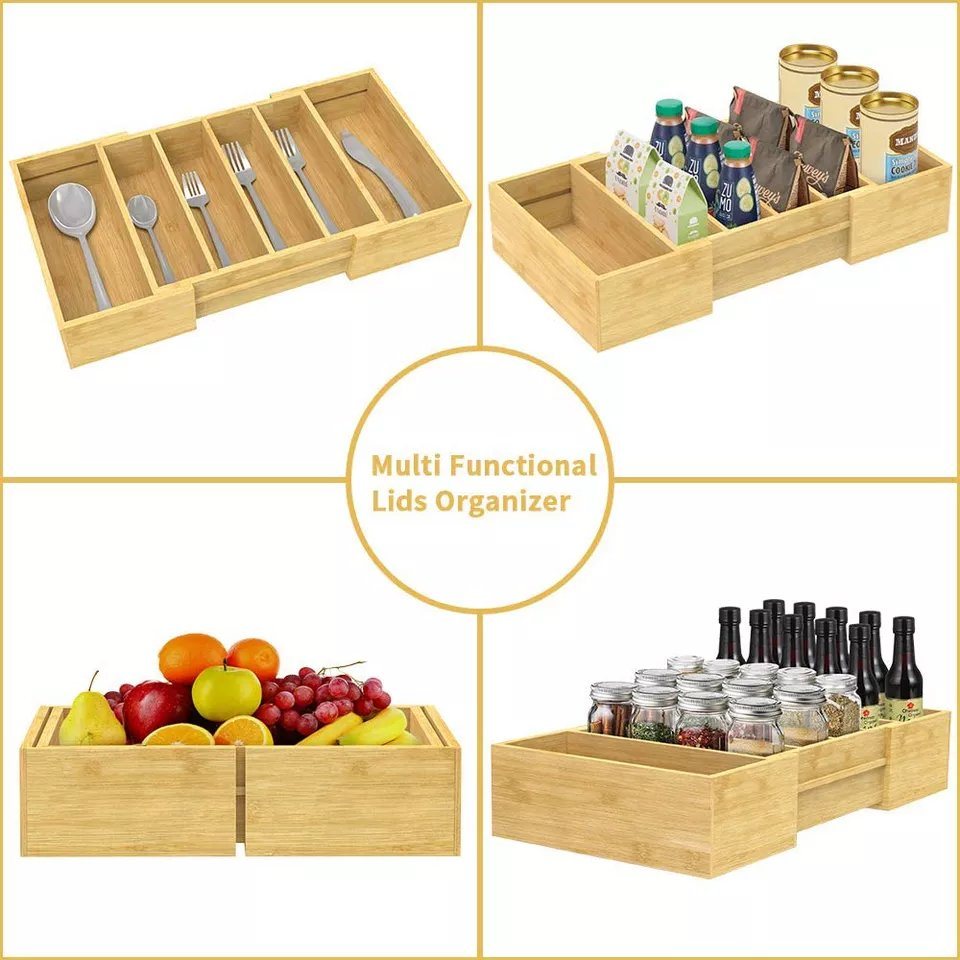 Functional Bamboo Drawer Counter-Top Storage Box for Kitchen Drawer