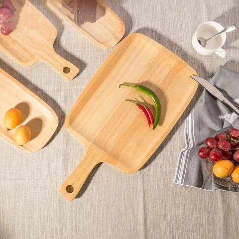Oak Wood Pizza Board with Handle Homemade Wooden Cutting Board for Meat Bread Serving Board