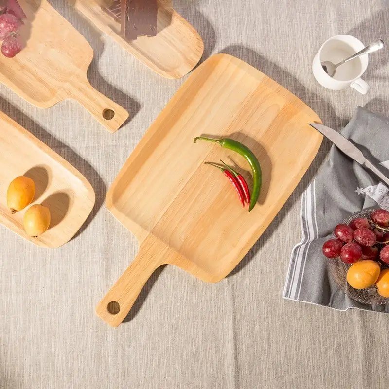 Oak Wood Pizza Board with Handle Homemade Wooden Cutting Board for Meat Bread Serving Board