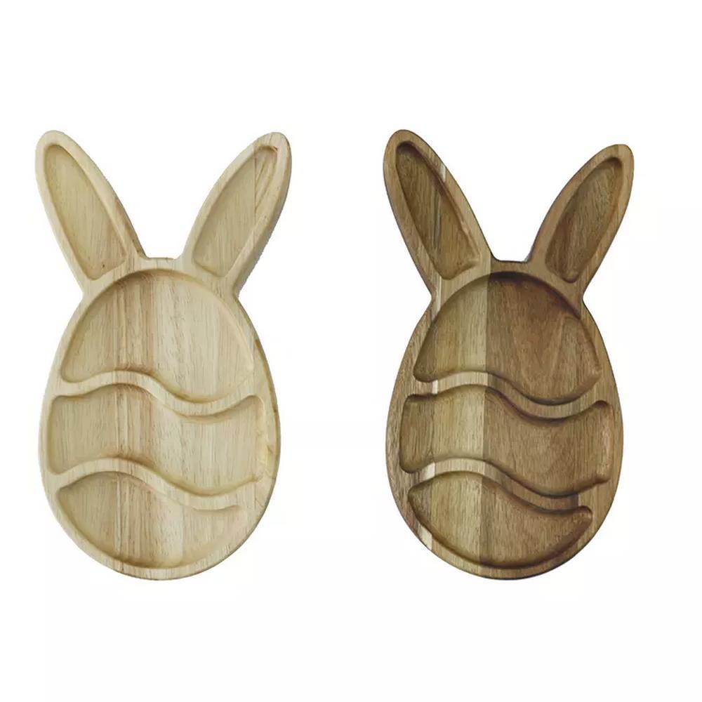 Easter Day Rabbit Shaped Acacia Wood Serving Tray Food Plate for Fruit Nut Snack