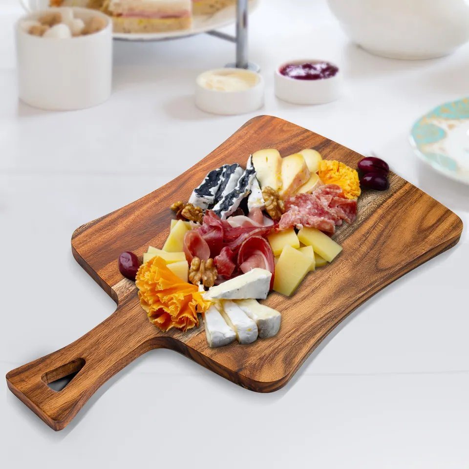 Acacia Wooden Charcuterie Cheese Cutting Board with Handle