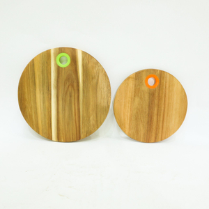 Round Acacia Wood Chopping Board Serving Board Set of 2 with Silicone Hanging Hole