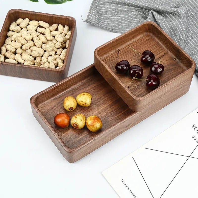 Black Walnut Wood Dishes Serving Tray Wooden Square and Rectangle Plate
