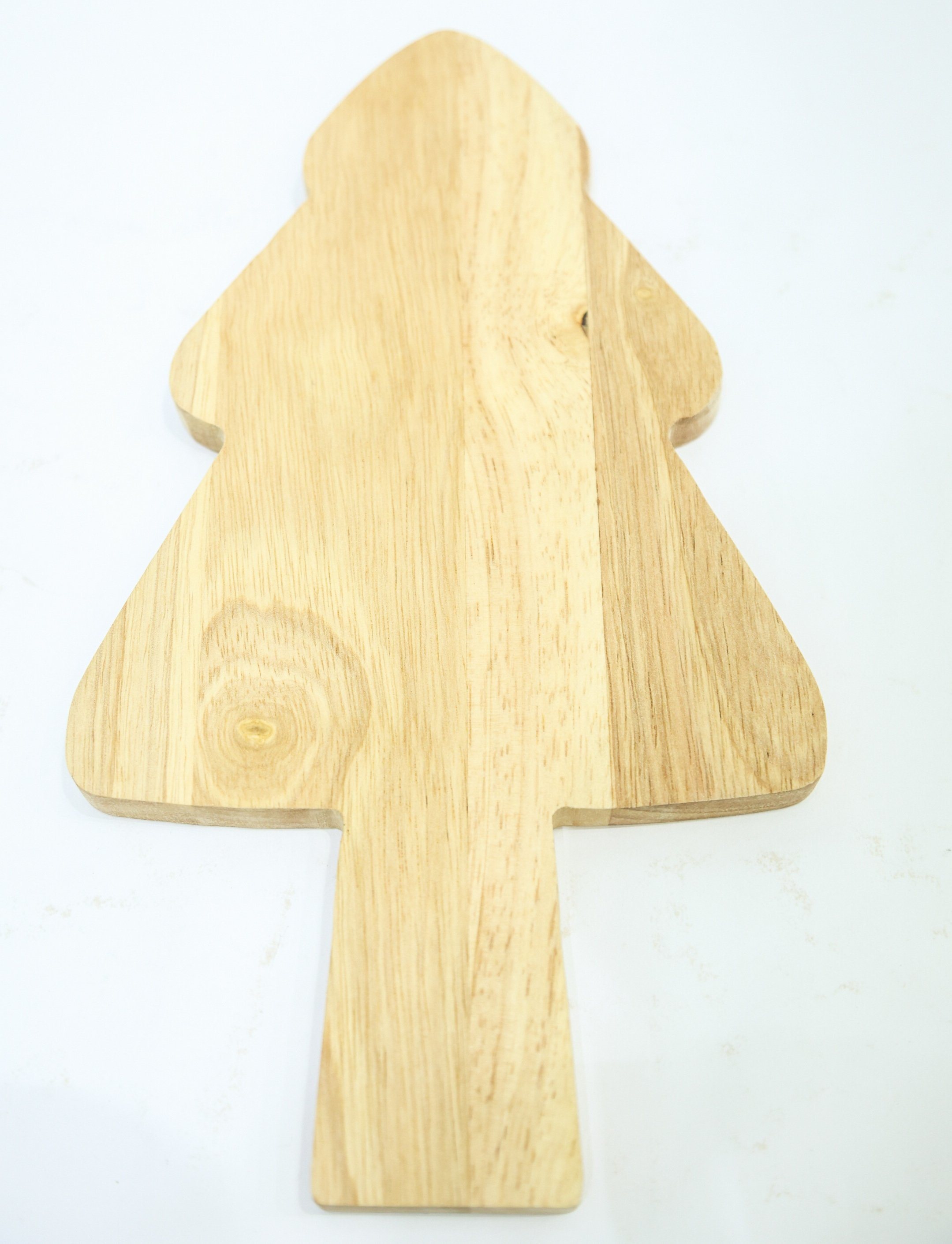Hand Crafted Solid Rubber Wood Christmas Tree Tray, Holiday Serving Tray and Plate