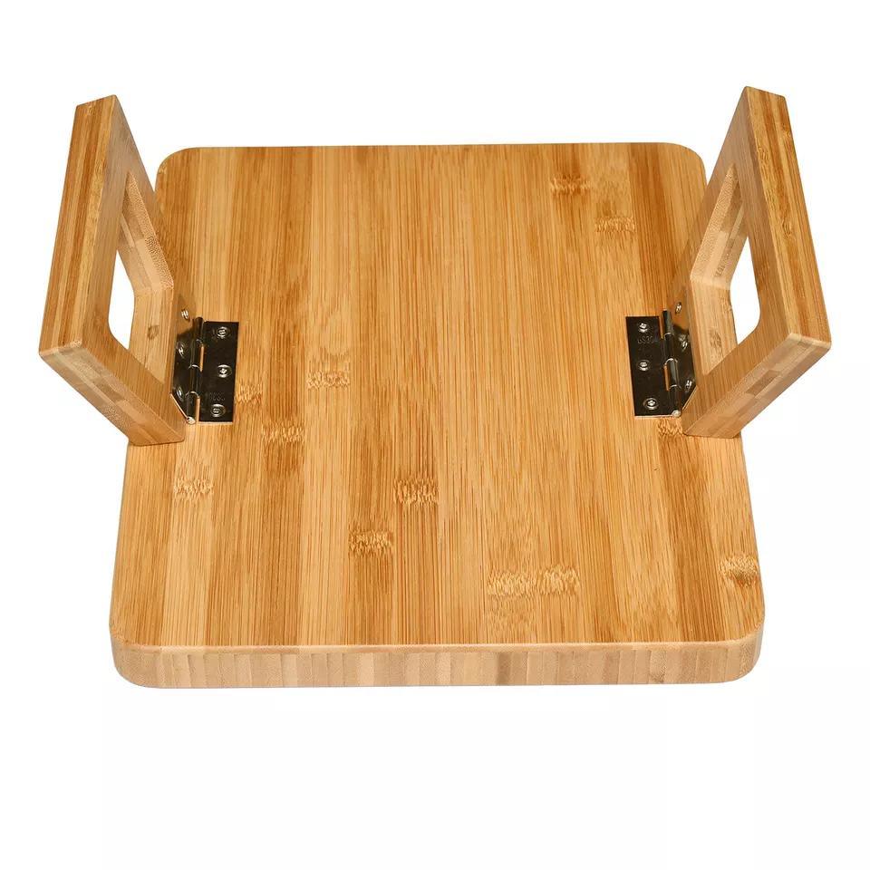 Collapsible Bamboo Coffee and Sofa Tables Clip on Couches Armrest Organizer Wooden Side Arm Tray Table