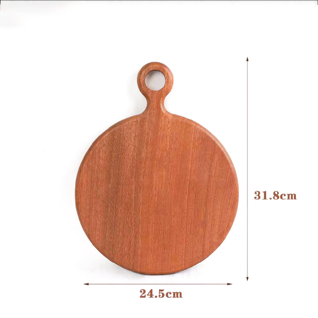 Round Ebony Wood Bread Cutting Board Pizza Serving Board with Handle