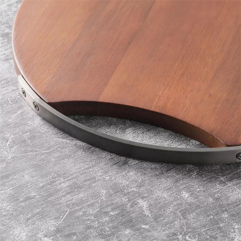Custom Metal Handle Round Chopping Block Acacia Wood Cutting Board