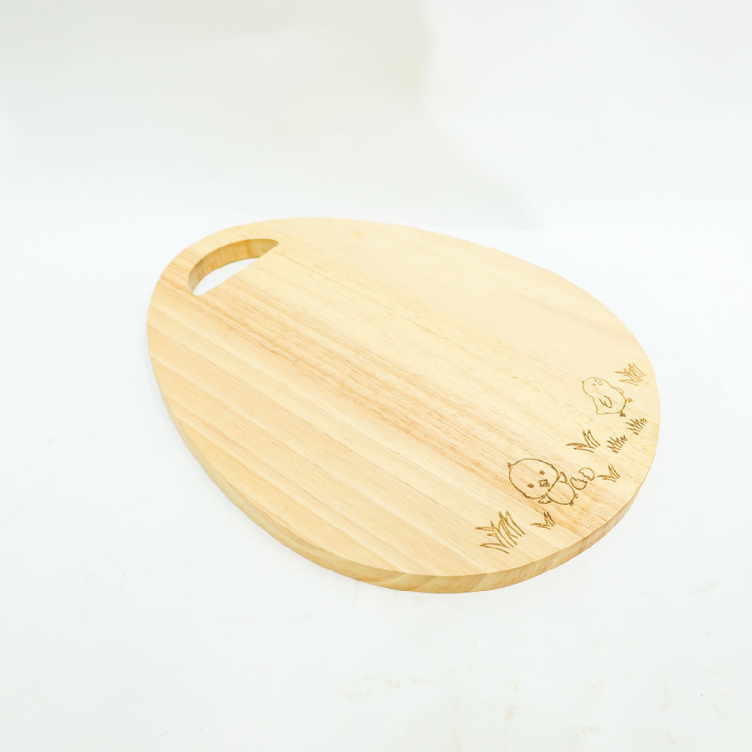 Oval Shape Organic Rubber Wood Cutting Board Chopping Board with Hanging Hole