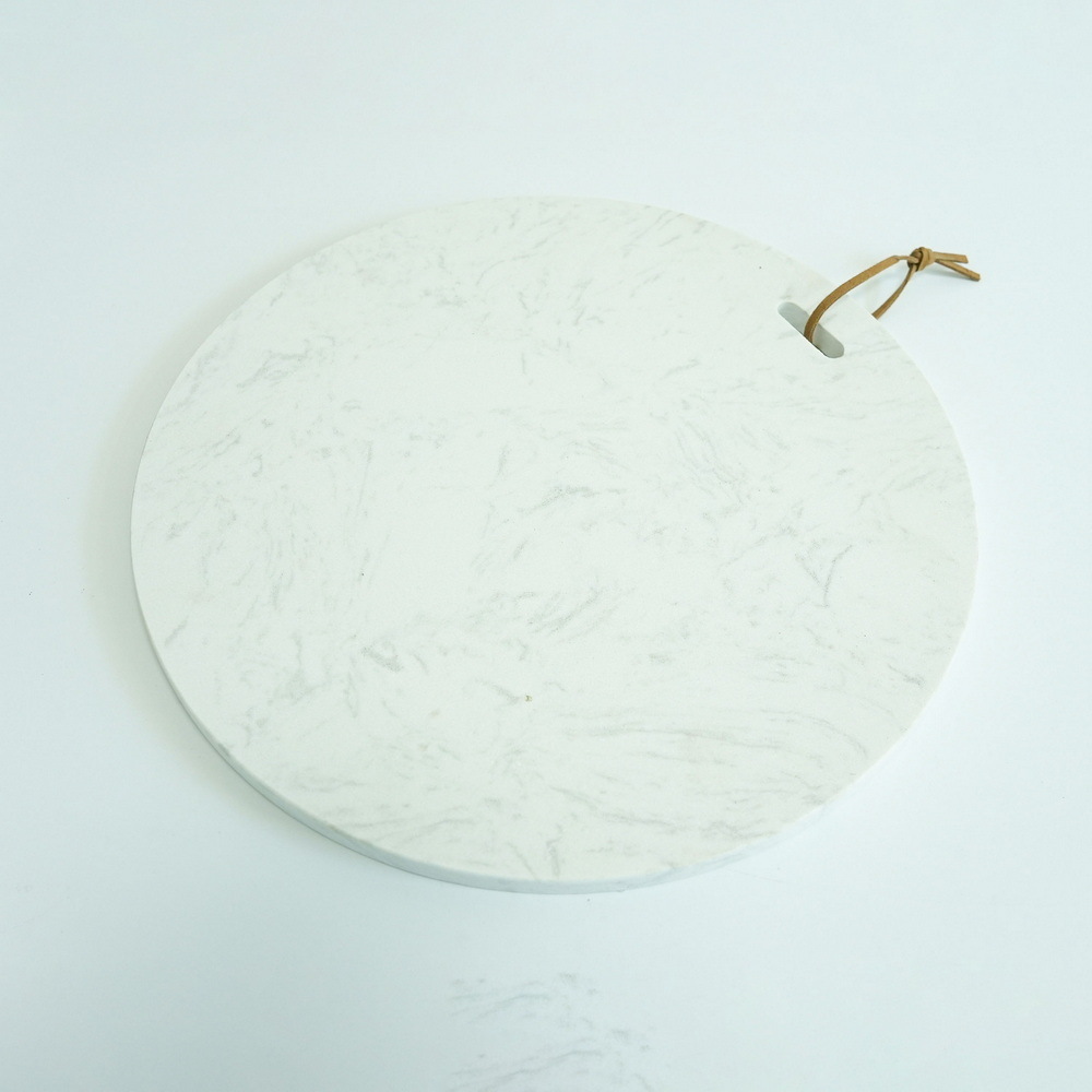 Round Shape White Marble Cuting Board Chopping Board with Hanging Hole