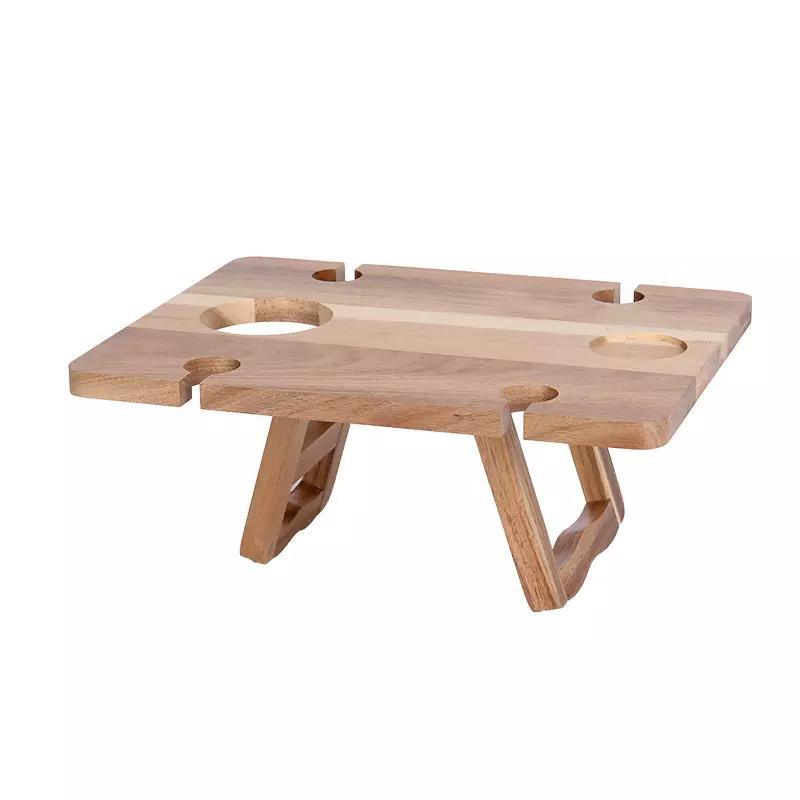 Factory Customization Portable Foldable Acacia Picnic Wine Table Rectangle Platter