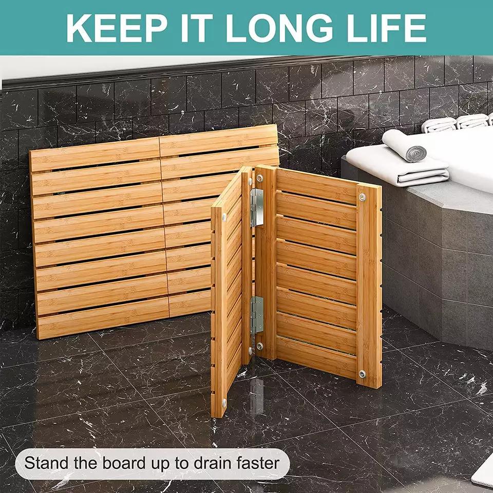 2022 Foldable Heavy Duty Non Slip Waterproof Wood Bamboo SPA Shower Bath Mat