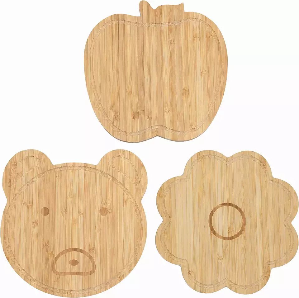Multipurpose 3PCS Small Apple Bear Flower Shape Bamboo Wood Cutting Board
