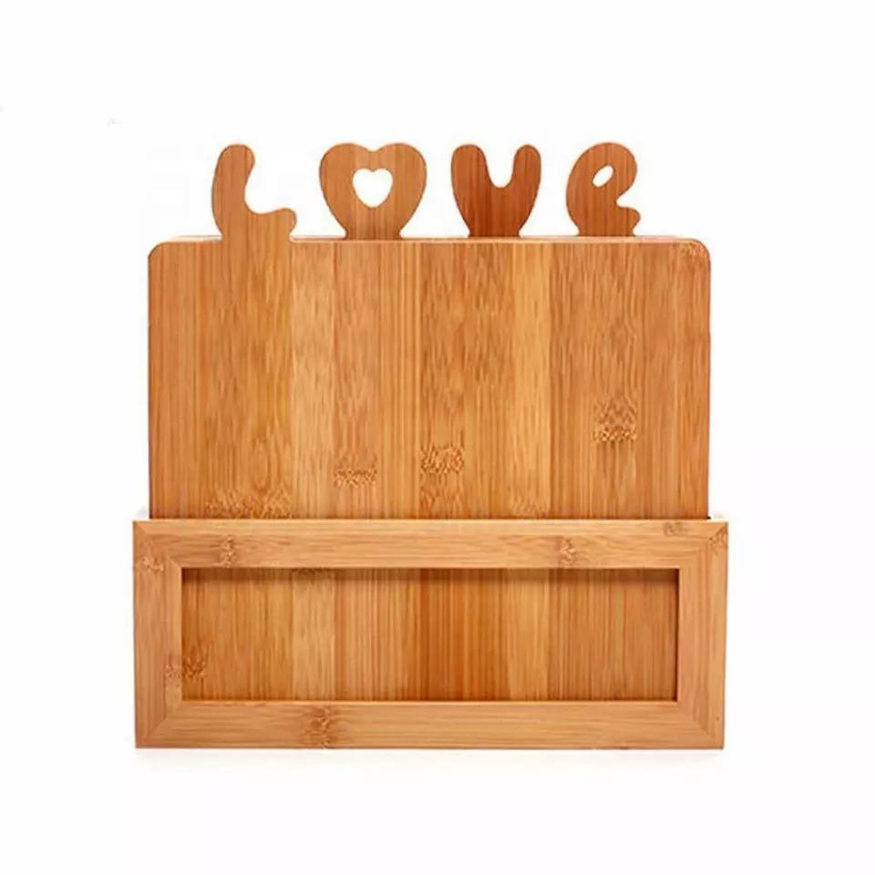 Romantic Bamboo Classification Chopping Cutting Board Set of 4 with Stand Holder