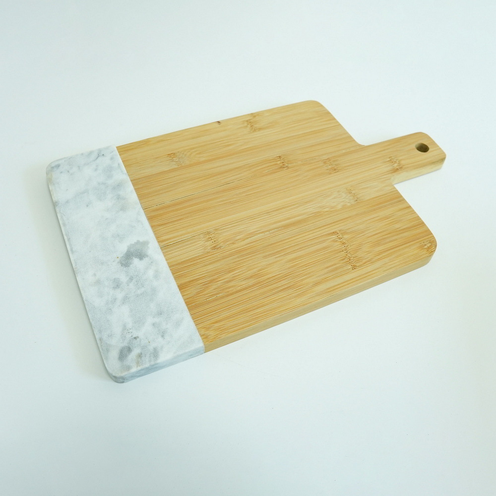 Grey Marble and Bamboo Cutting Board Chopping Board Serving Peel with Handle