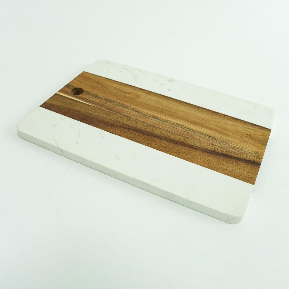 Rectangle Shape Acacia Wood and White Marble Cutting Board for Cheese Bread