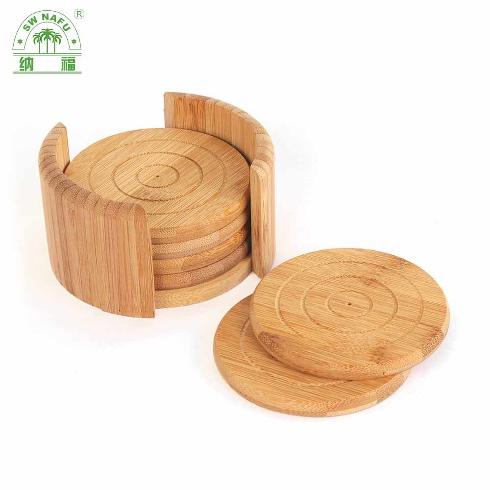 Round Thick High Quality Bamboo Wooden Bowl & Cup Coaster Set