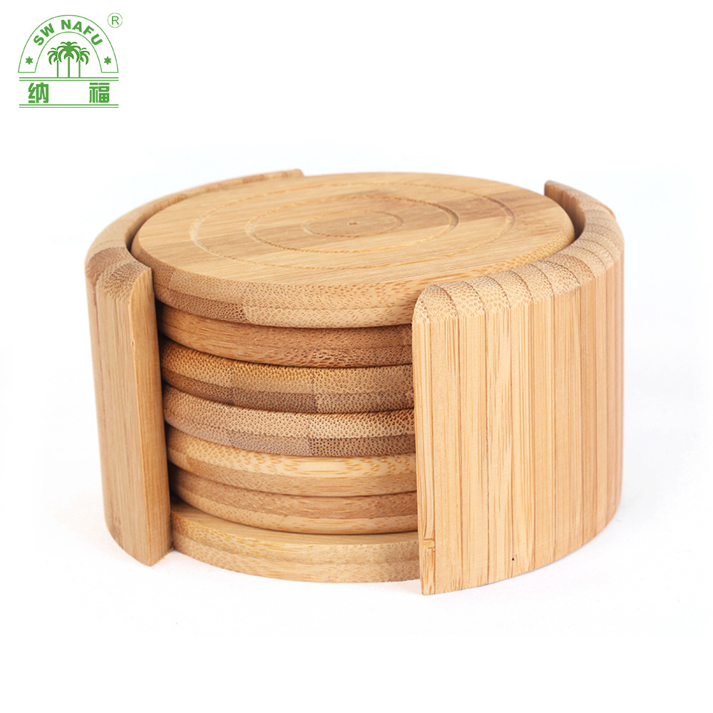 Round Thick High Quality Bamboo Wooden Bowl & Cup Coaster Set