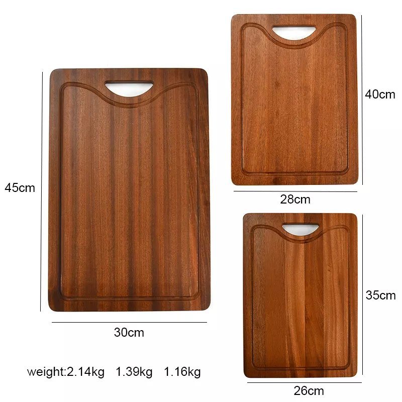 Rectangle Walnut Wood Cutting Board Set of 3 with Hanging Hole & Juice Groove for Kitchen