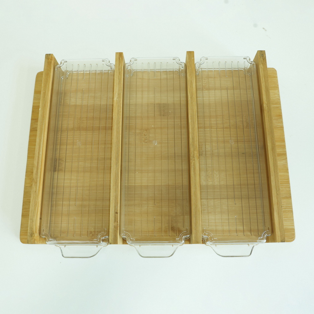 Large Bamboo Cutting Board with 3 Plastic Storage Drawers